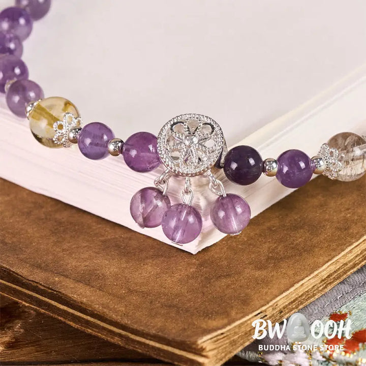 Buddha Stones Amethyst Flower Charm Spiritual Awareness Beaded Key Chain Phone Hanging Decoration - Amethyst(Meditation