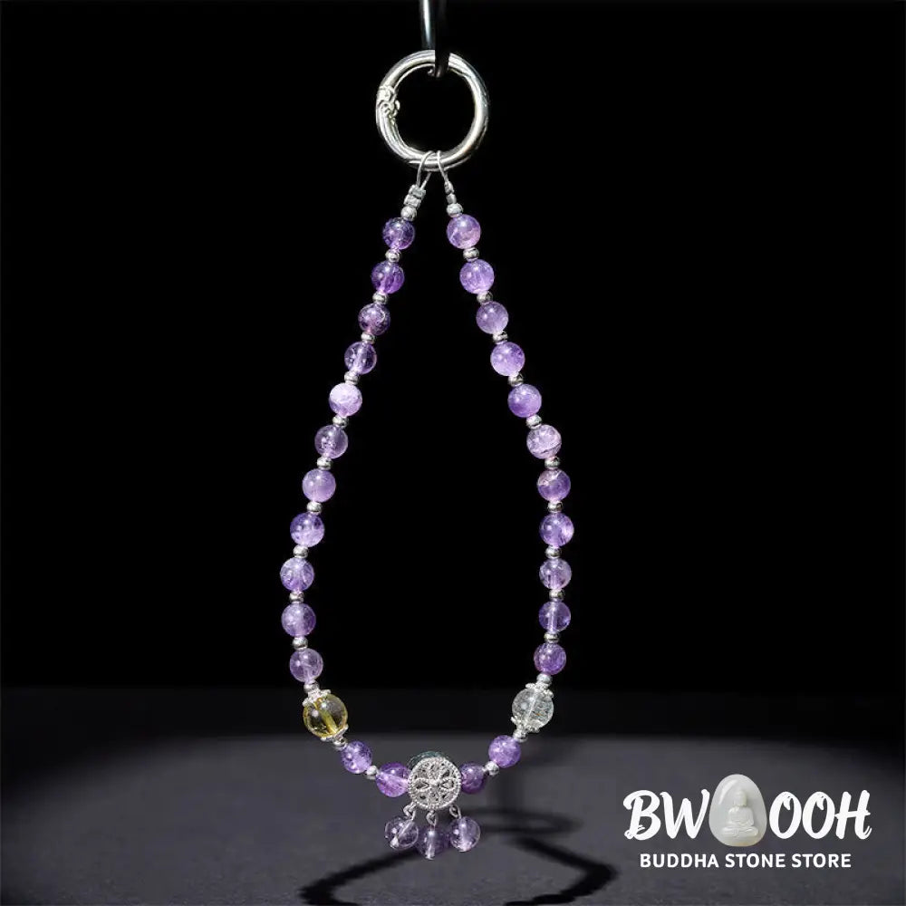 Buddha Stones Amethyst Flower Charm Spiritual Awareness Beaded Key Chain Phone Hanging Decoration - Amethyst(Meditation