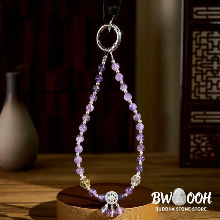 Buddha Stones Amethyst Flower Charm Spiritual Awareness Beaded Key Chain Phone Hanging Decoration - Amethyst(Meditation