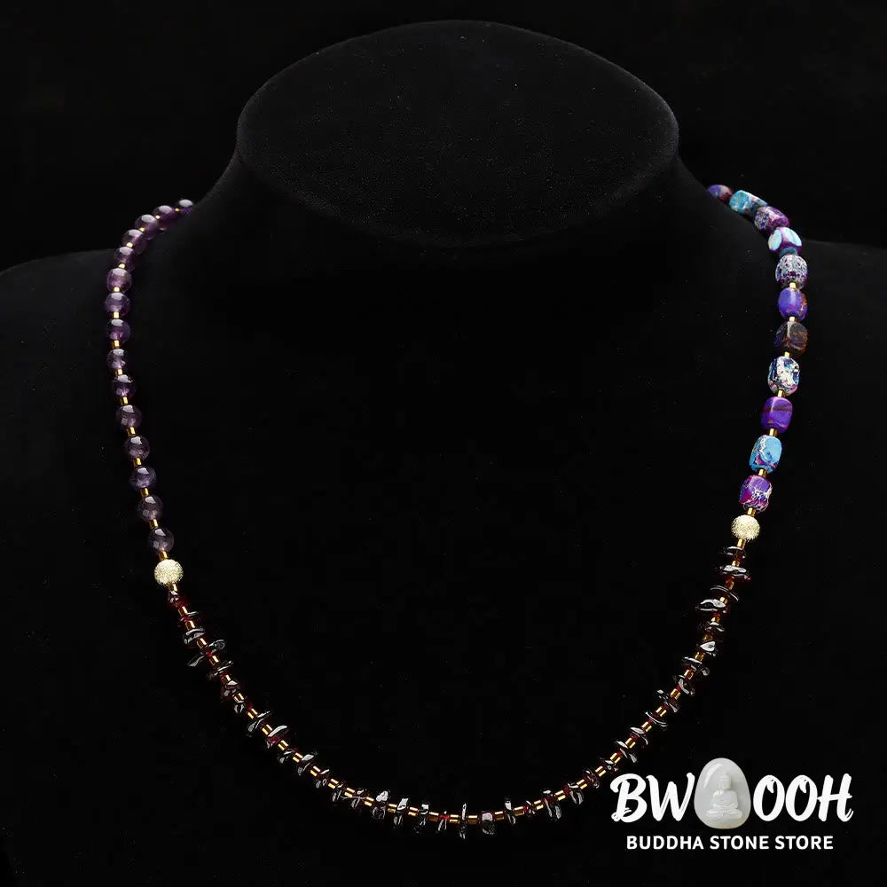 Buddha Stones Amethyst Garnet Emperor Stone Communication Triple Wrap Bracelet - BWOOOH - Amethyst Garnet Emperor