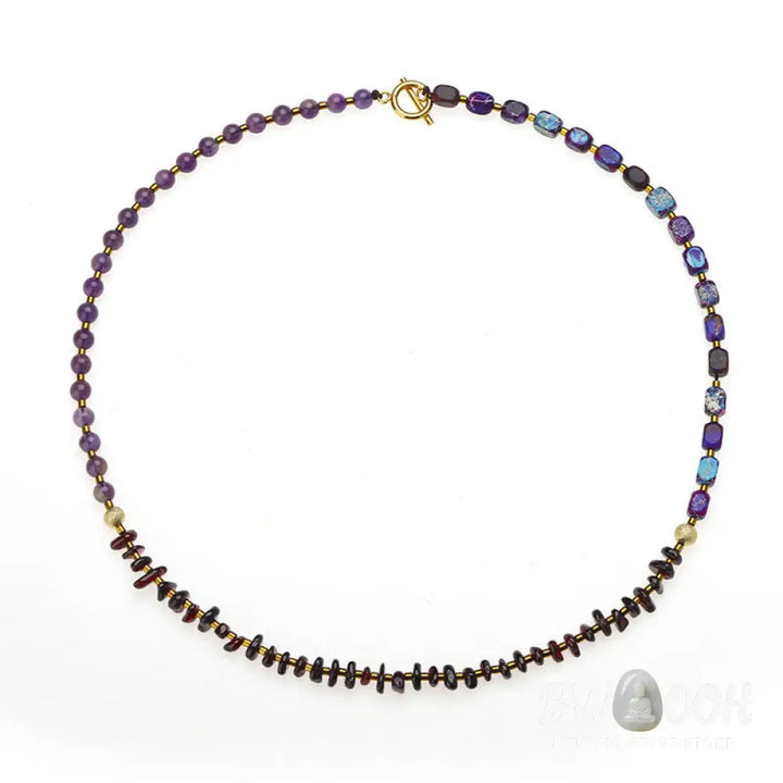 Buddha Stones Amethyst Garnet Emperor Stone Communication Triple Wrap Bracelet - BWOOOH - Amethyst Garnet Emperor