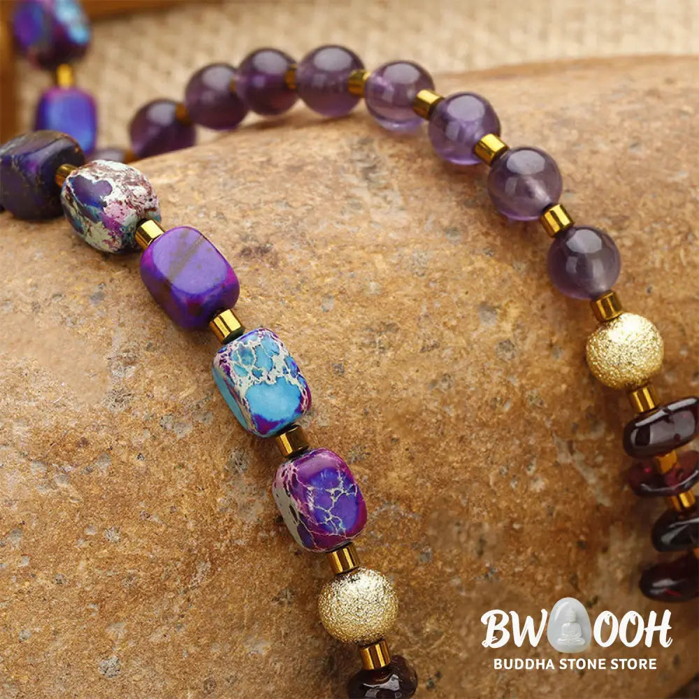 Buddha Stones Amethyst Garnet Emperor Stone Communication Triple Wrap Bracelet - BWOOOH - Amethyst Garnet Emperor
