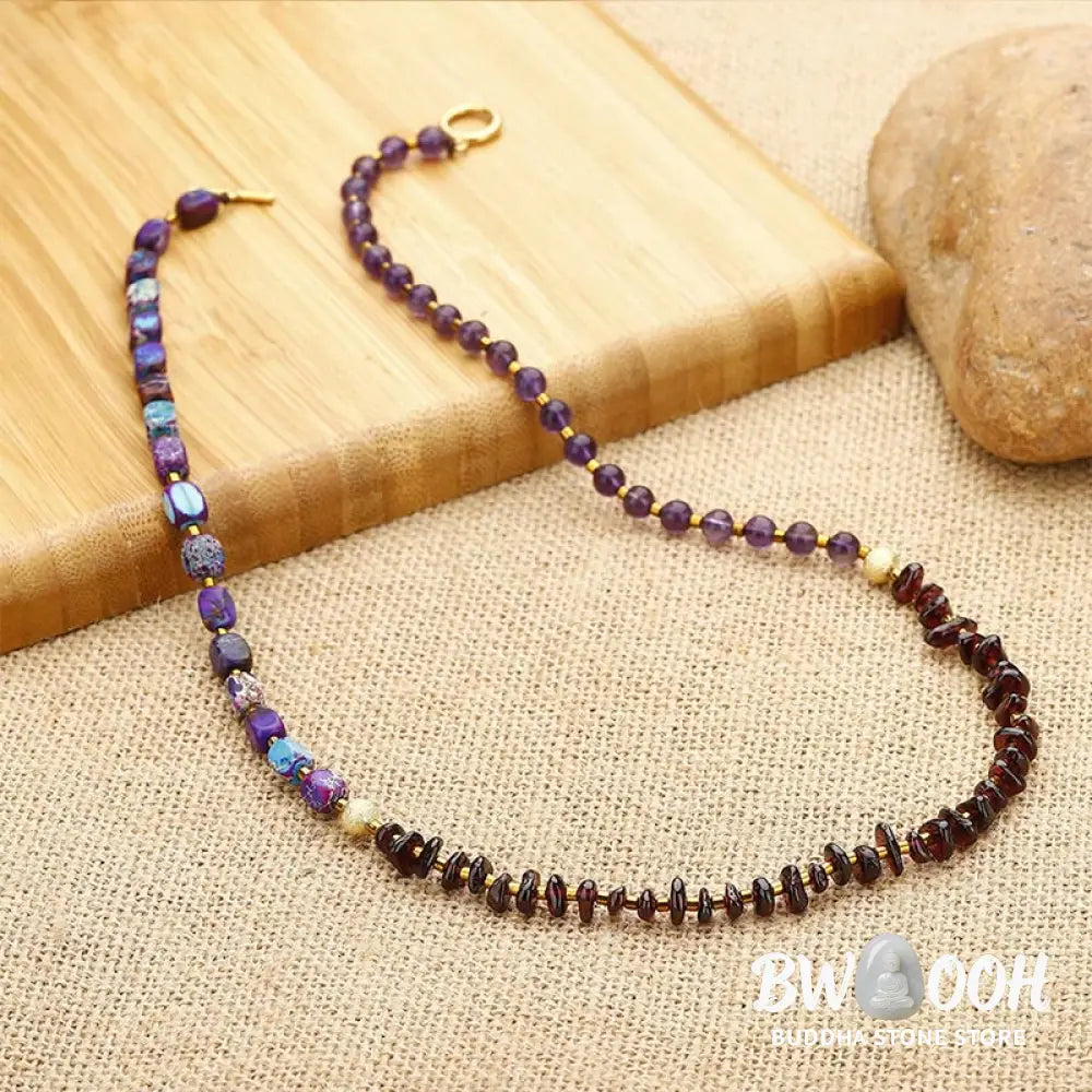Buddha Stones Amethyst Garnet Emperor Stone Communication Triple Wrap Bracelet - BWOOOH - Amethyst Garnet Emperor