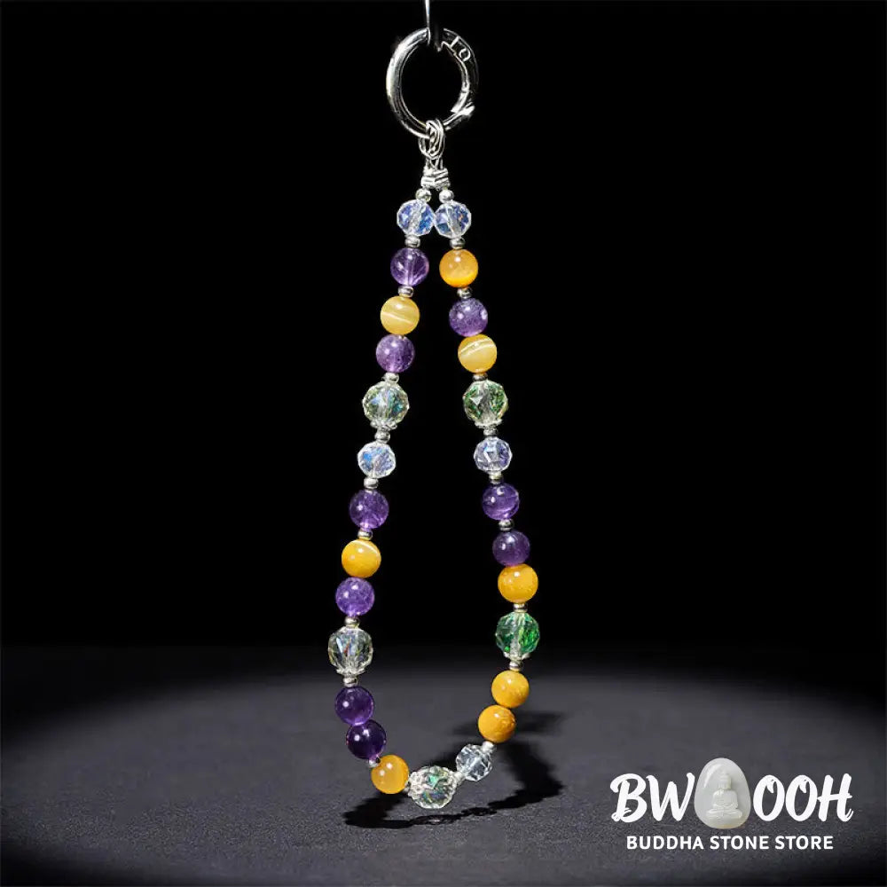 Buddha Stones Amethyst Golden Tiger Eye Beaded Balance Key Chain Phone Hanging Decoration - Amethyst(Relieves stress ♥