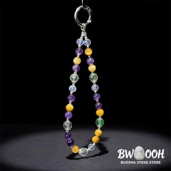 Buddha Stones Amethyst Golden Tiger Eye Beaded Balance Key Chain Phone Hanging Decoration - Amethyst(Relieves stress ♥