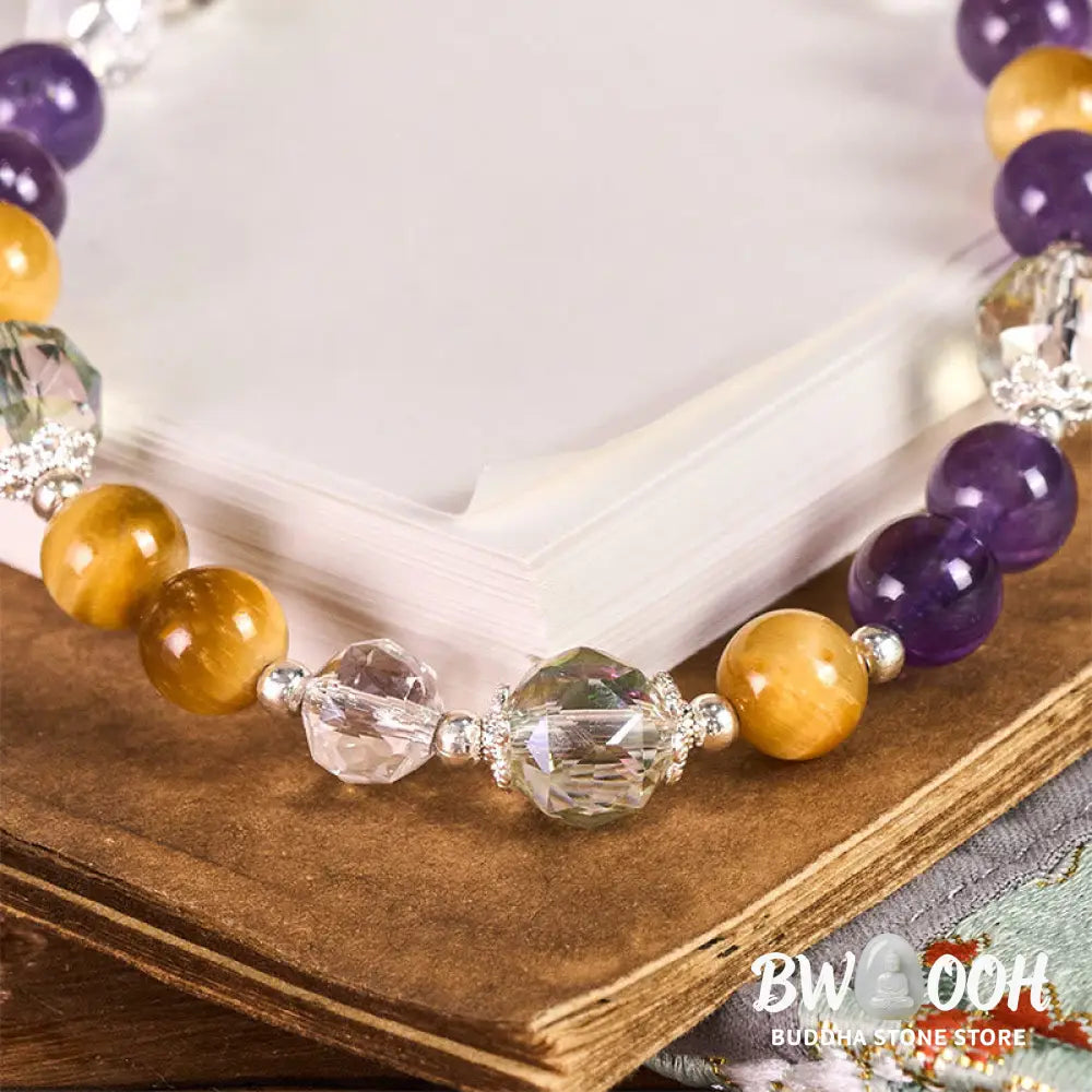 Buddha Stones Amethyst Golden Tiger Eye Beaded Balance Key Chain Phone Hanging Decoration - Amethyst(Relieves stress ♥