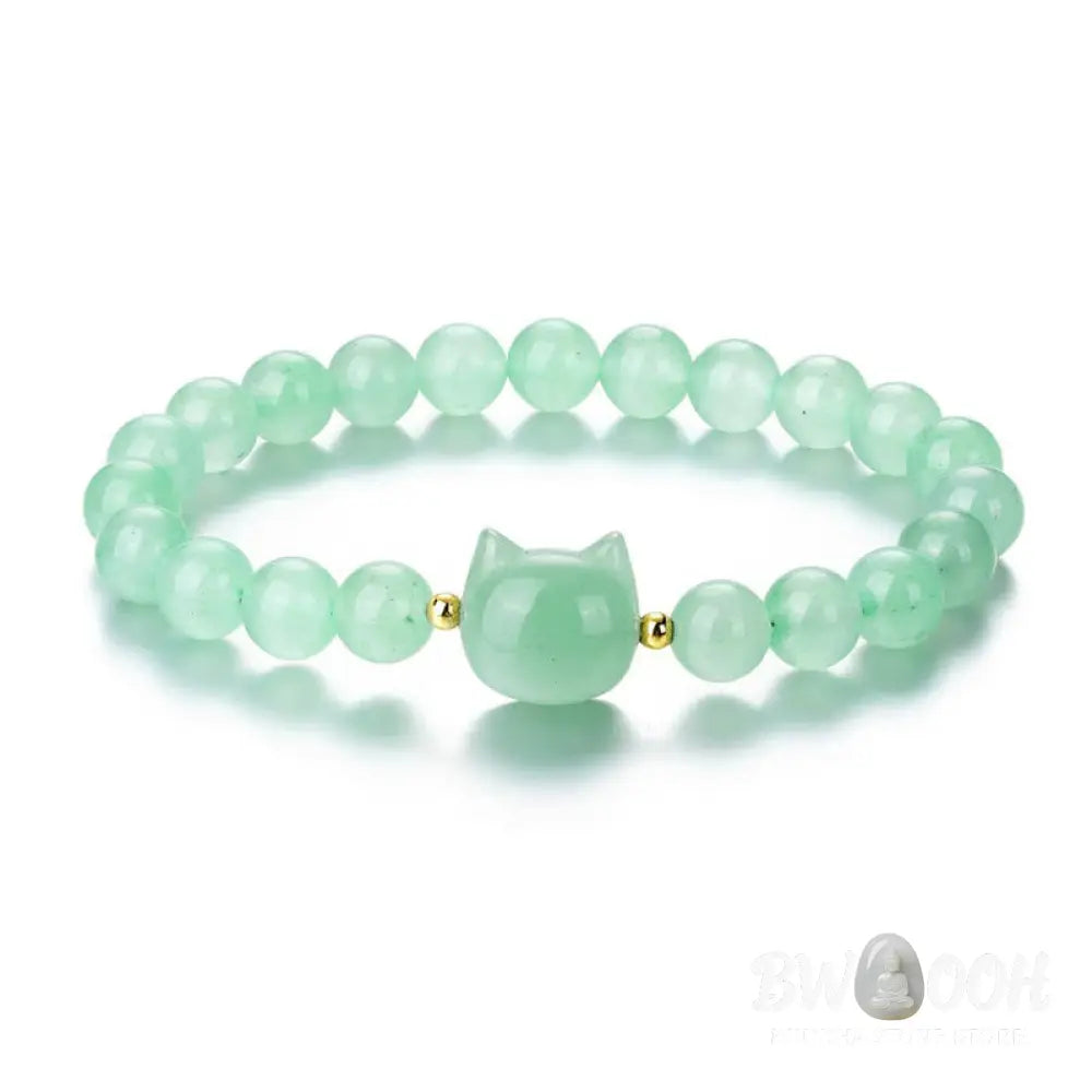 Buddha Stones Amethyst Green Aventurine Rose Quartz Fluorite Cat Head Balance Luck Bracelet - BWOOOH - Bracelet