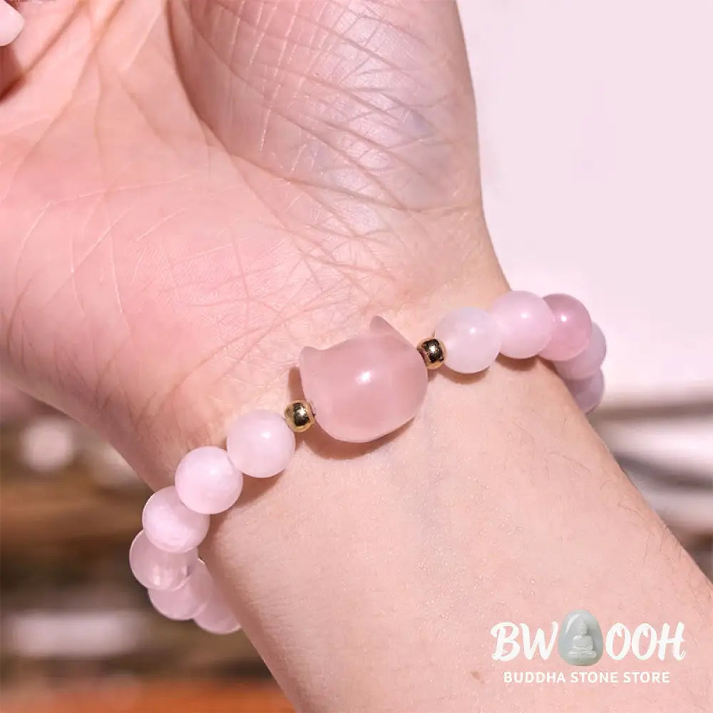 Buddha Stones Amethyst Green Aventurine Rose Quartz Fluorite Cat Head Balance Luck Bracelet - BWOOOH - Bracelet