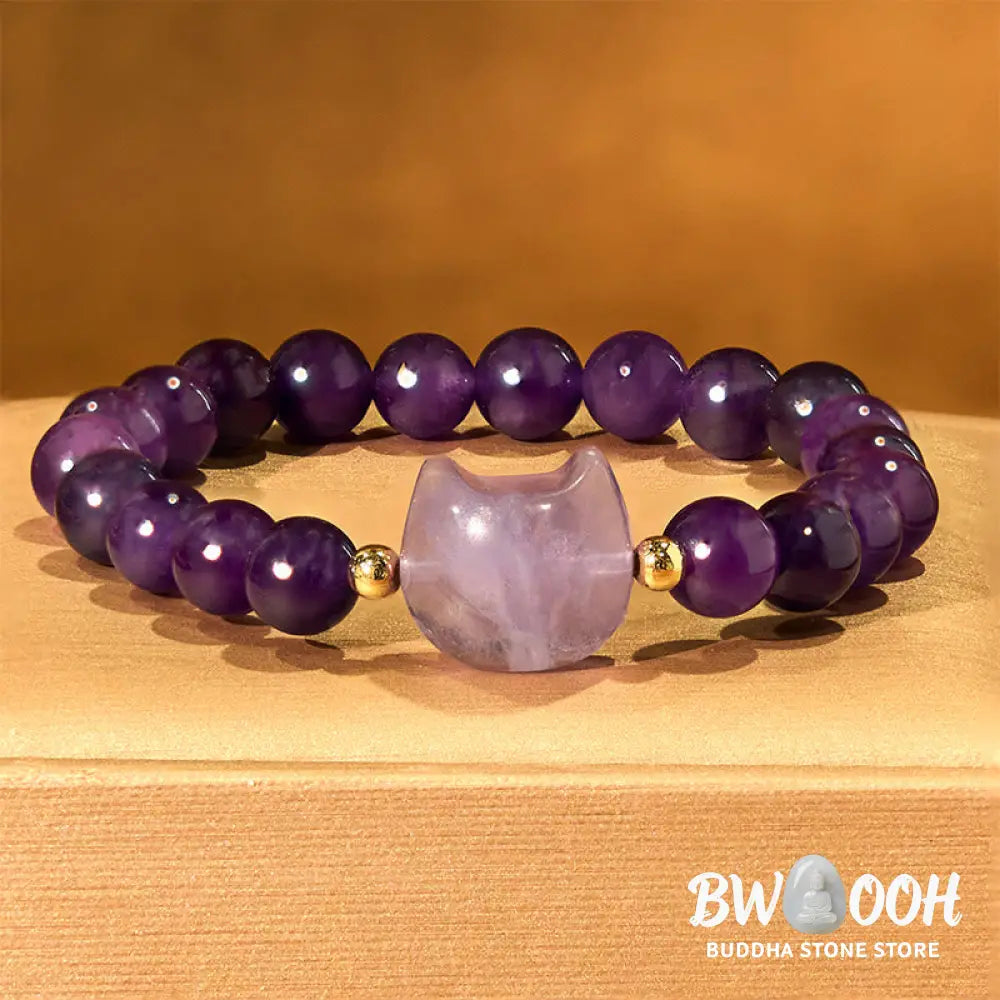 Buddha Stones Amethyst Green Aventurine Rose Quartz Fluorite Cat Head Balance Luck Bracelet - BWOOOH - Bracelet