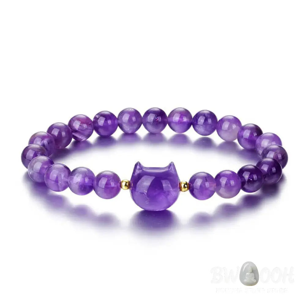 Buddha Stones Amethyst Green Aventurine Rose Quartz Fluorite Cat Head Balance Luck Bracelet - BWOOOH - Bracelet