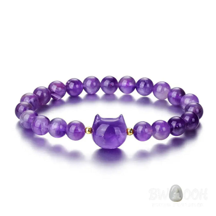 Buddha Stones Amethyst Green Aventurine Rose Quartz Fluorite Cat Head Balance Luck Bracelet - BWOOOH - Bracelet