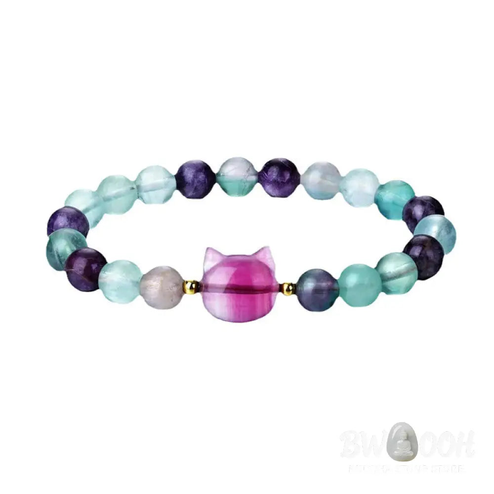 Buddha Stones Amethyst Green Aventurine Rose Quartz Fluorite Cat Head Balance Luck Bracelet - BWOOOH - Bracelet
