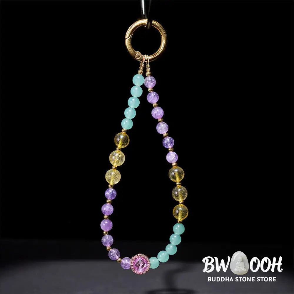Buddha Stones Amethyst Green Aventurine Spiritual Awareness Key Chain Phone Hanging Decoration - Amethyst(Meditation ♥