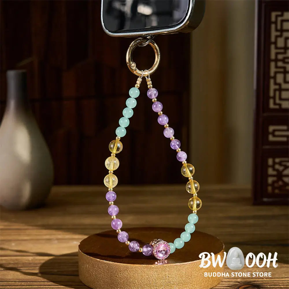 Buddha Stones Amethyst Green Aventurine Spiritual Awareness Key Chain Phone Hanging Decoration - Amethyst(Meditation ♥