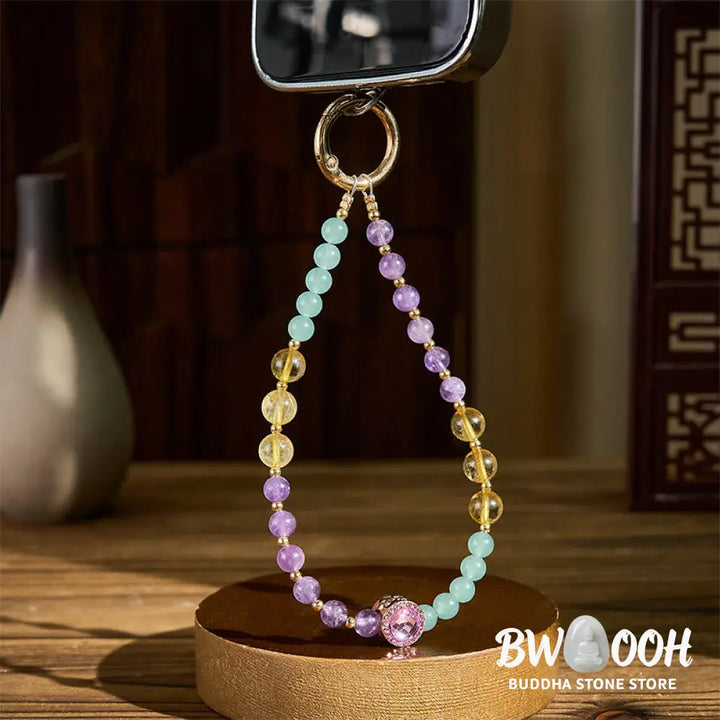 Buddha Stones Amethyst Green Aventurine Spiritual Awareness Key Chain Phone Hanging Decoration - Amethyst(Meditation ♥