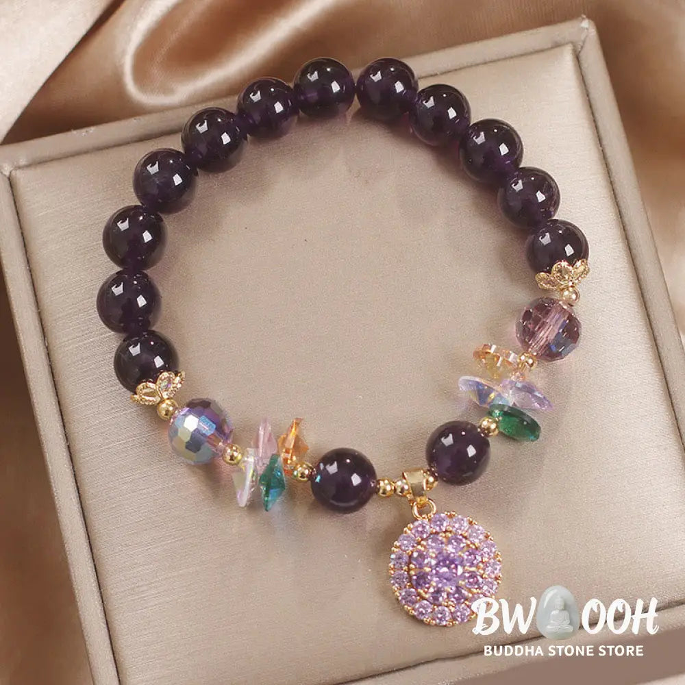 Buddha Stones Amethyst Green Crystal Citrine White Crystal Spiritual Awareness Bracelet - BWOOOH - Amethyst Green