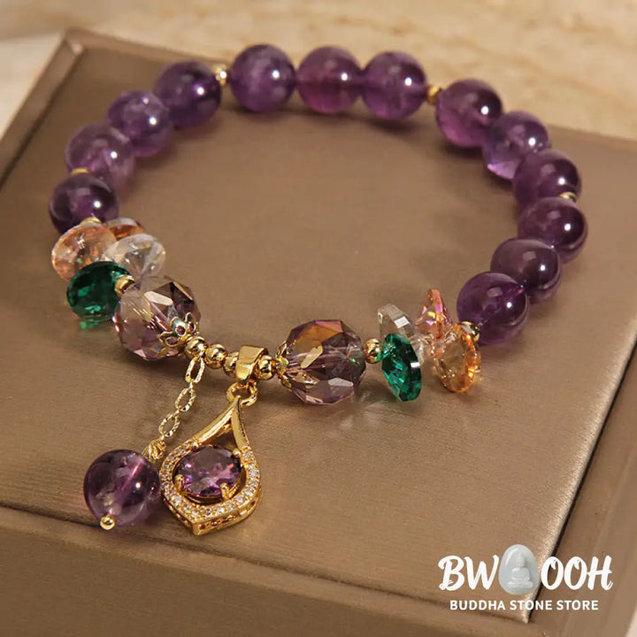 Buddha Stones Amethyst Green Crystal Citrine White Crystal Spiritual Awareness Bracelet - BWOOOH - Amethyst(Wrist