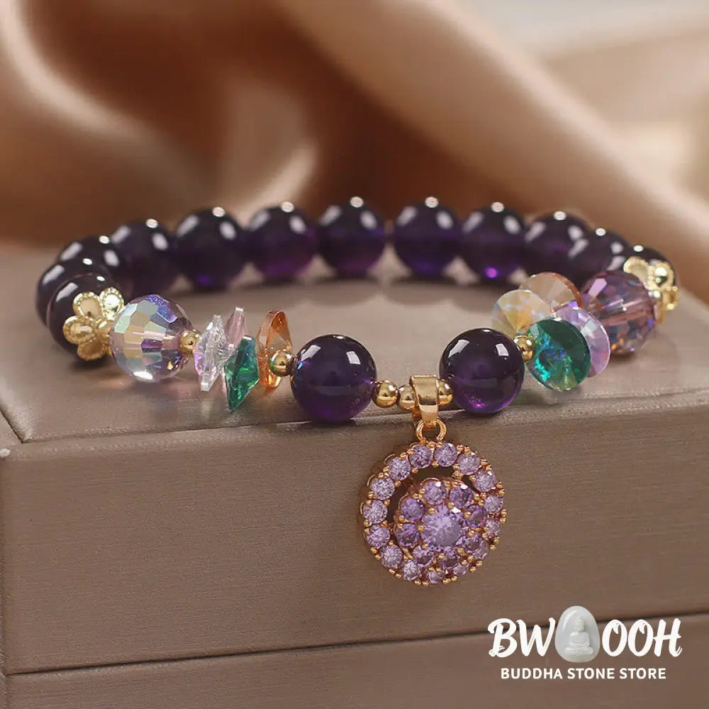 Buddha Stones Amethyst Green Crystal Citrine White Crystal Spiritual Awareness Bracelet - BWOOOH - Amethyst Green