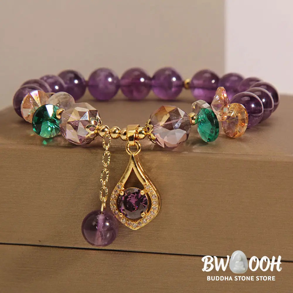 Buddha Stones Amethyst Green Crystal Citrine White Crystal Spiritual Awareness Bracelet - BWOOOH - Amethyst(Wrist