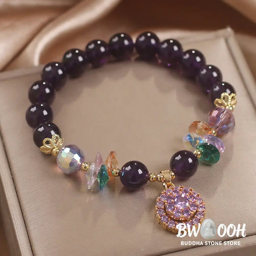 Buddha Stones Amethyst Green Crystal Citrine White Crystal Spiritual Awareness Bracelet - BWOOOH - Amethyst Green