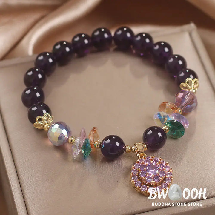 Buddha Stones Amethyst Green Crystal Citrine White Crystal Spiritual Awareness Bracelet - BWOOOH - Amethyst Green