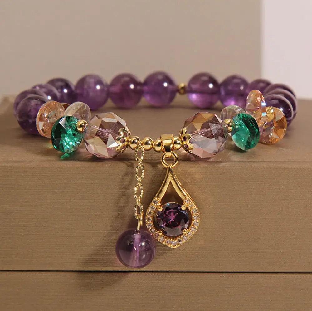 BWOOOH Amethyst Green Crystal Citrine White Crystal Spiritual Awareness Bracelet - BWOOOH - Amethyst(Wrist