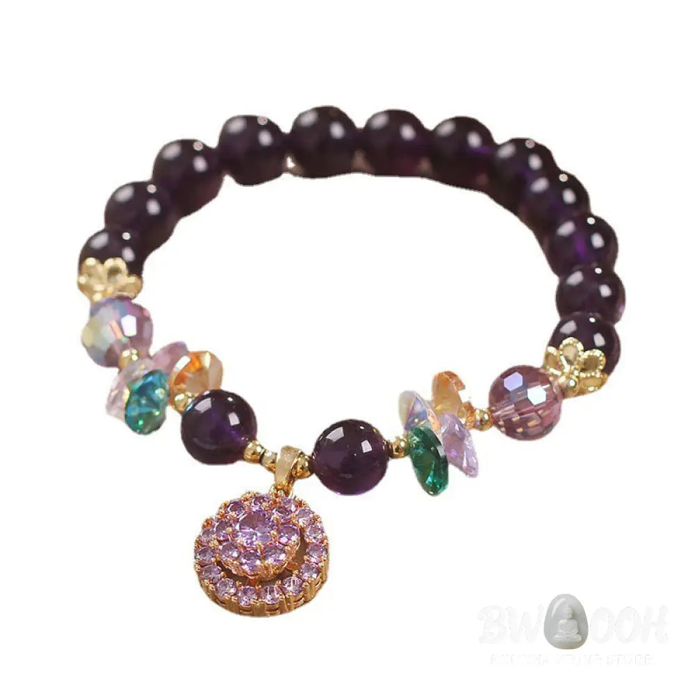 Buddha Stones Amethyst Green Crystal Citrine White Crystal Spiritual Awareness Bracelet - BWOOOH - Amethyst Green
