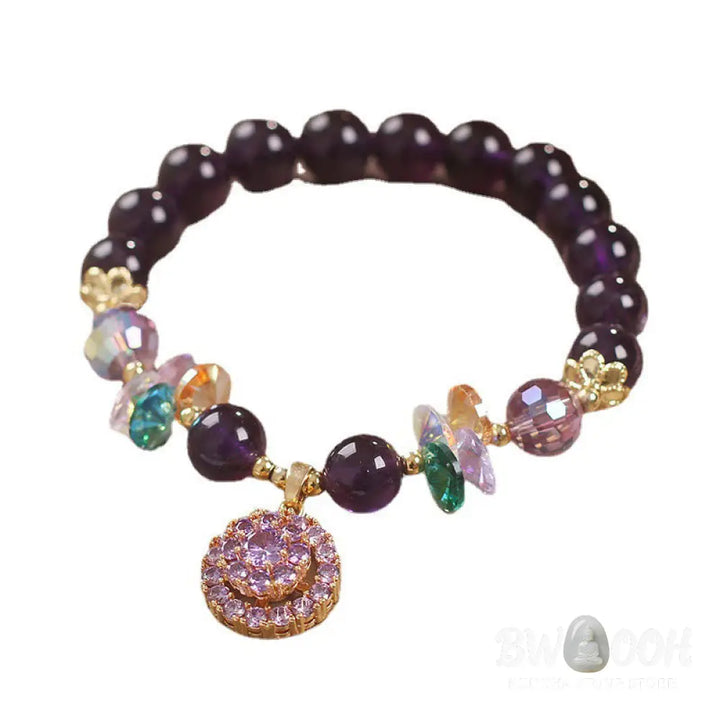 Buddha Stones Amethyst Green Crystal Citrine White Crystal Spiritual Awareness Bracelet - BWOOOH - Amethyst Green