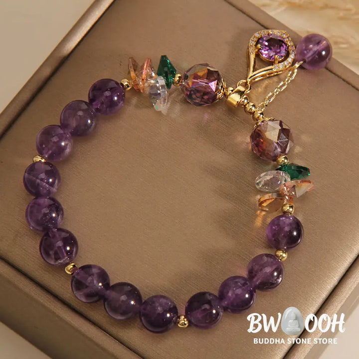 Buddha Stones Amethyst Green Crystal Citrine White Crystal Spiritual Awareness Bracelet - BWOOOH - Amethyst(Wrist