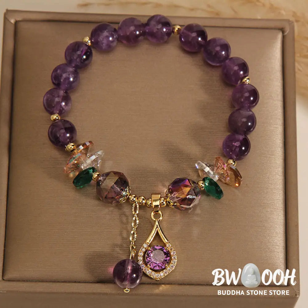 Buddha Stones Amethyst Green Crystal Citrine White Crystal Spiritual Awareness Bracelet - BWOOOH - Amethyst(Wrist