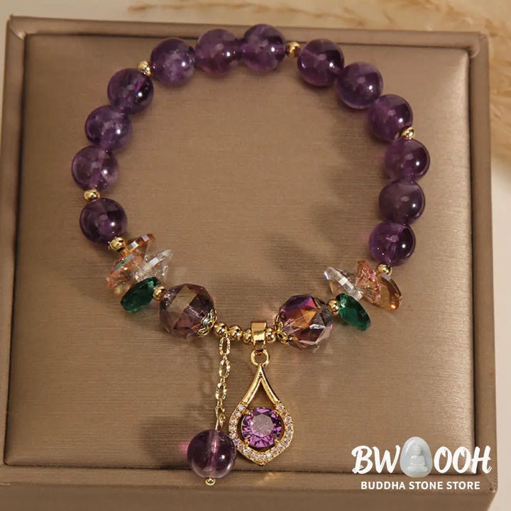 Buddha Stones Amethyst Green Crystal Citrine White Crystal Spiritual Awareness Bracelet - BWOOOH - Amethyst(Wrist