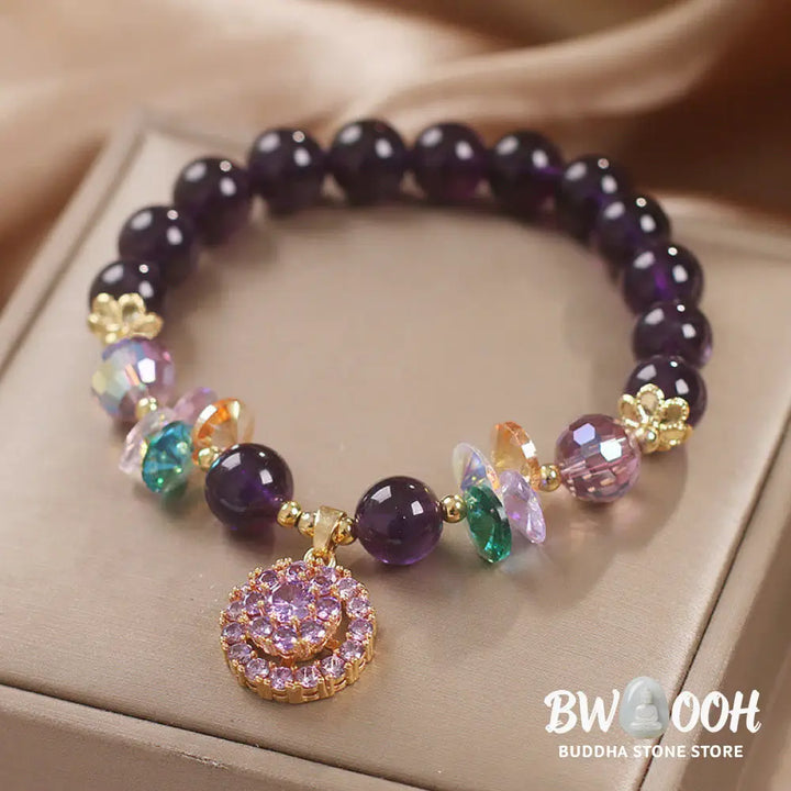 Buddha Stones Amethyst Green Crystal Citrine White Crystal Spiritual Awareness Bracelet - BWOOOH - Amethyst Green