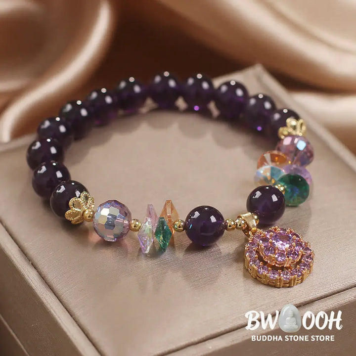 Buddha Stones Amethyst Green Crystal Citrine White Crystal Spiritual Awareness Bracelet - BWOOOH - Amethyst Green