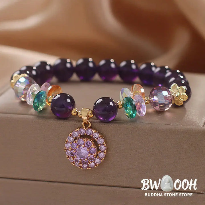 Buddha Stones Amethyst Green Crystal Citrine White Crystal Spiritual Awareness Bracelet - BWOOOH - Amethyst Green