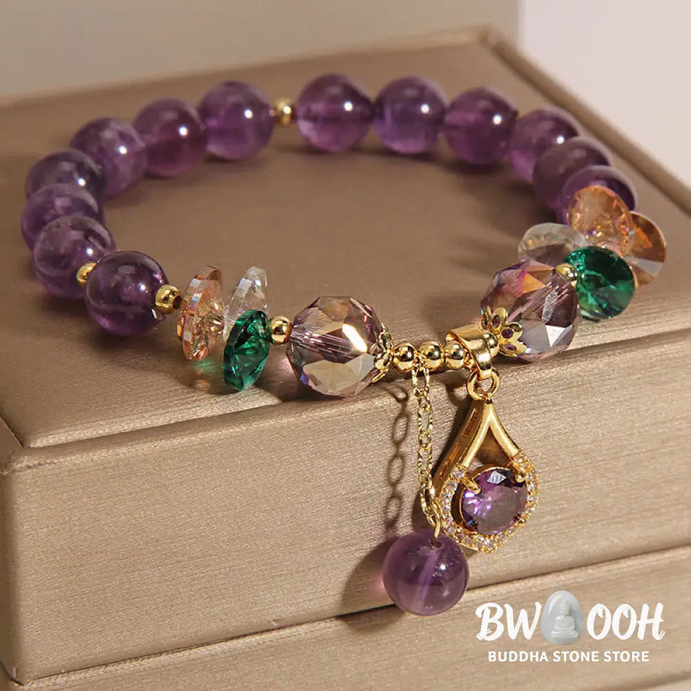 Buddha Stones Amethyst Green Crystal Citrine White Crystal Spiritual Awareness Bracelet - BWOOOH - Amethyst(Wrist