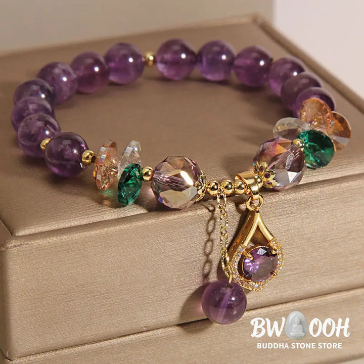 Buddha Stones Amethyst Green Crystal Citrine White Crystal Spiritual Awareness Bracelet - BWOOOH - Amethyst(Wrist