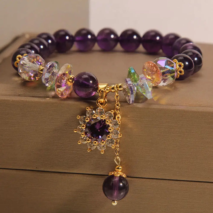 BWOOOH Amethyst Green Crystal Citrine White Crystal Sunflower Spiritual Awareness Bracelet - BWOOOH
