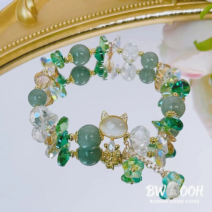 Buddha Stones Amethyst Green Crystal Red Crystal Cat Balance Bracelet - BWOOOH - Bracelet