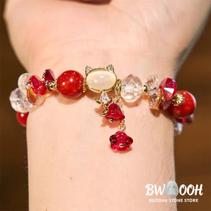 Buddha Stones Amethyst Green Crystal Red Crystal Cat Balance Bracelet - BWOOOH - Bracelet