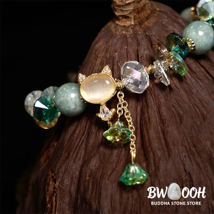 Buddha Stones Amethyst Green Crystal Red Crystal Cat Balance Bracelet - BWOOOH - Bracelet