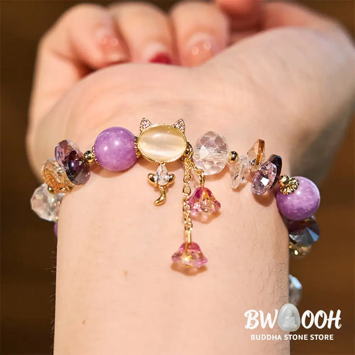 Buddha Stones Amethyst Green Crystal Red Crystal Cat Balance Bracelet - BWOOOH - Bracelet