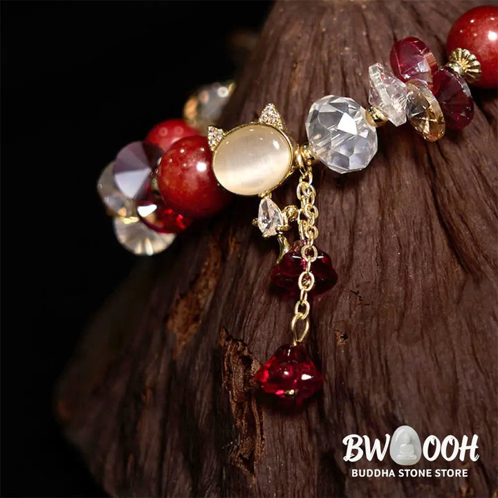Buddha Stones Amethyst Green Crystal Red Crystal Cat Balance Bracelet - BWOOOH - Bracelet
