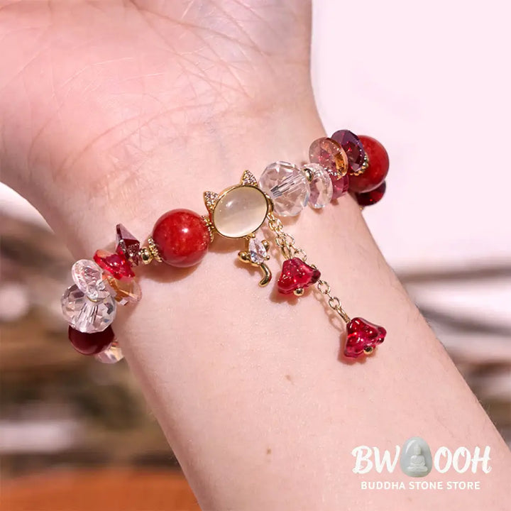 Buddha Stones Amethyst Green Crystal Red Crystal Cat Balance Bracelet - BWOOOH - Bracelet