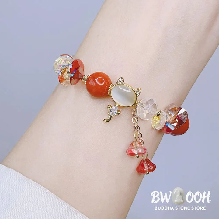 Buddha Stones Amethyst Green Crystal Red Crystal Cat Balance Bracelet - BWOOOH - Bracelet