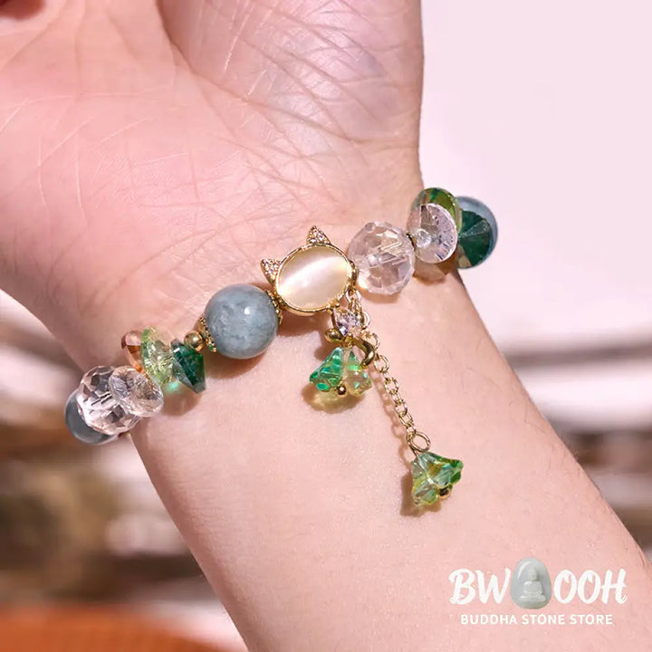 Buddha Stones Amethyst Green Crystal Red Crystal Cat Balance Bracelet - BWOOOH - Bracelet