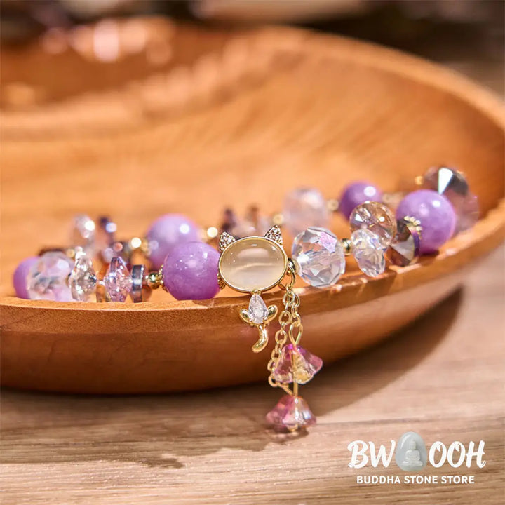 Buddha Stones Amethyst Green Crystal Red Crystal Cat Balance Bracelet - BWOOOH - Bracelet