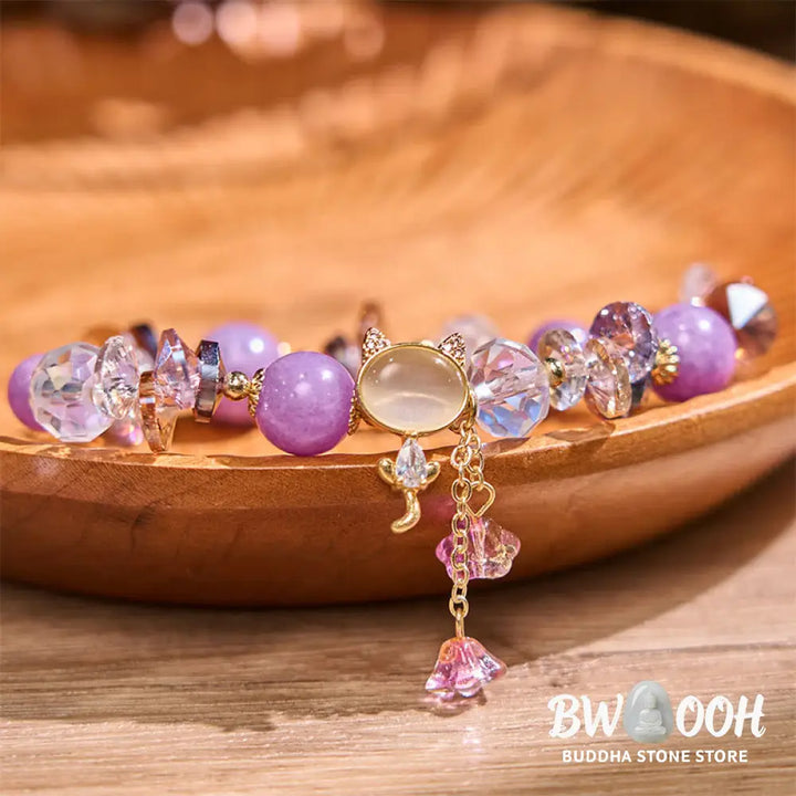 Buddha Stones Amethyst Green Crystal Red Crystal Cat Balance Bracelet - BWOOOH - Bracelet
