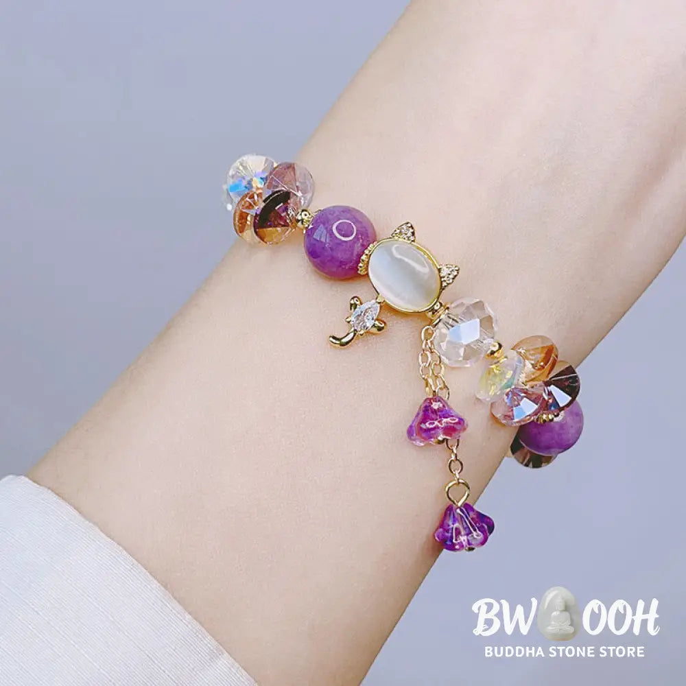 Buddha Stones Amethyst Green Crystal Red Crystal Cat Balance Bracelet - BWOOOH - Bracelet