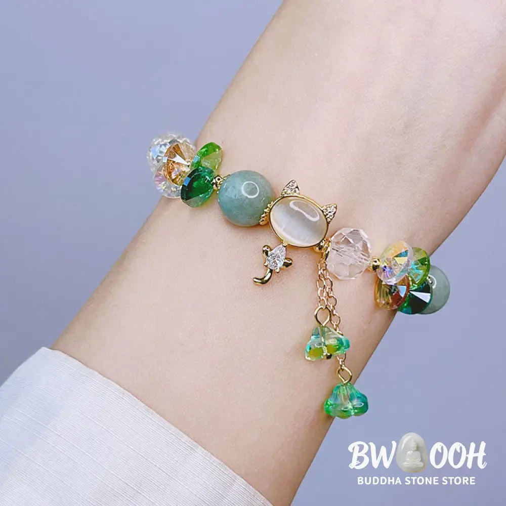 Buddha Stones Amethyst Green Crystal Red Crystal Cat Balance Bracelet - BWOOOH - Bracelet