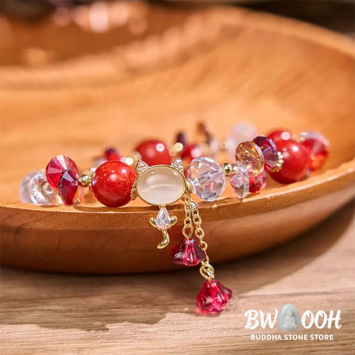 Buddha Stones Amethyst Green Crystal Red Crystal Cat Balance Bracelet - BWOOOH - Bracelet